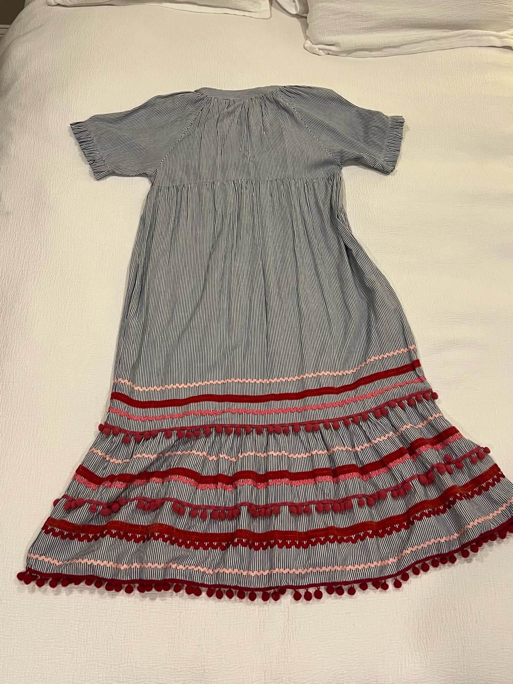 Midi Striped Dress with Red Trim and Tassels Womens Small - Picture 10 of 11